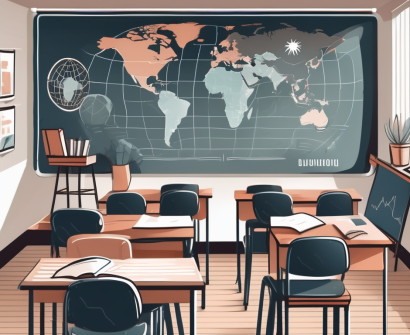A classroom setting in argentina with a chalkboard