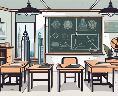 A classroom setting with a chalkboard