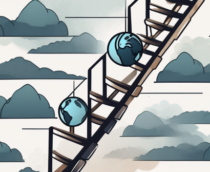 A ladder ascending towards a globe focusing on malaysia