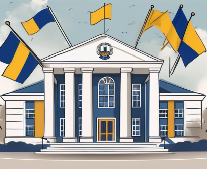 An international school building with the barbados flag flying