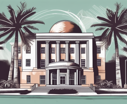 An international school building in bermuda surrounded by tropical palm trees