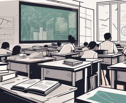 A classroom scene in malaysia with a focus on various elements such as a large stack of books