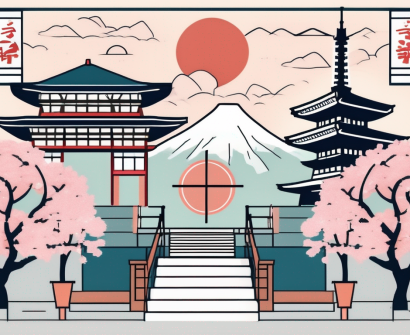 A classroom setting with various international symbols like the eiffel tower