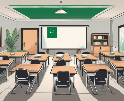 A classroom setting with a chalkboard