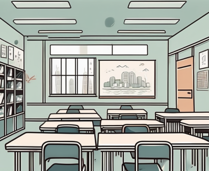 A classroom setting in hong kong with various symbolic elements representing challenges such as language barriers