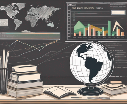 Various symbolic elements such as a globe