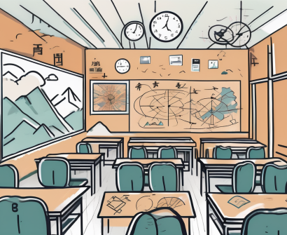 A classroom setting in hong kong with various symbols representing challenges