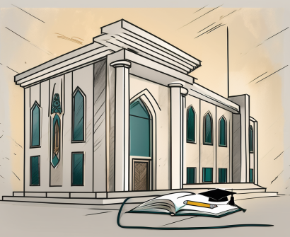 A saudi arabian university building with symbolic elements such as a broken pencil