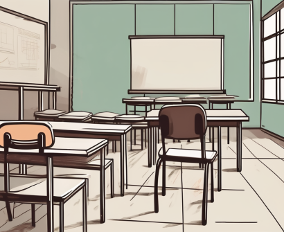 A classroom setting in hong kong with various educational tools and a chair for an interview