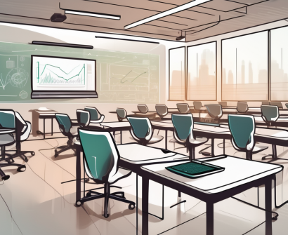 A modern saudi arabian classroom filled with various technological tools such as laptops