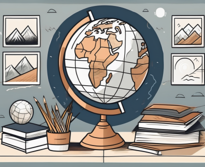 A classroom with international flags