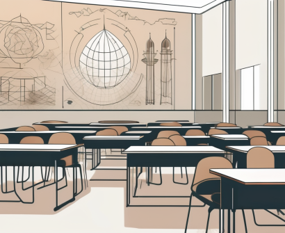 A classroom setting with diverse cultural symbols from around the world