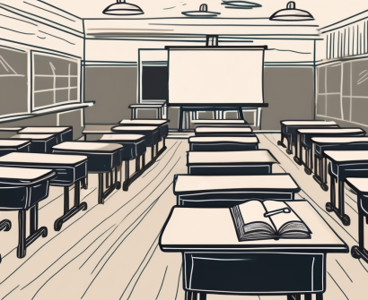 A classroom setting in thailand with a chalkboard