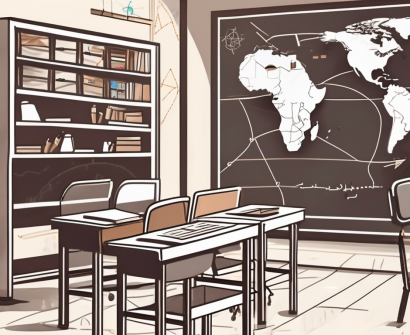 A saudi arabian classroom with empty teacher desks