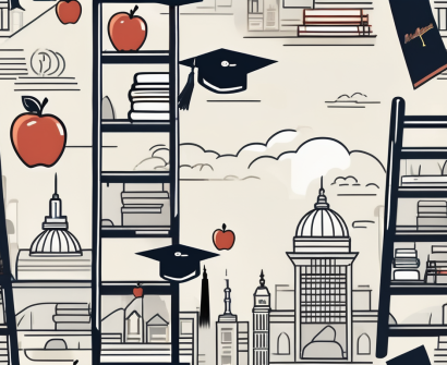 A ladder ascending towards a graduation cap