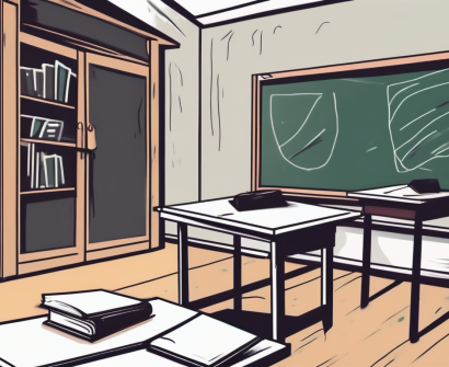 A classroom setting in malaysia with an empty teacher's desk