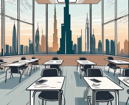 A classroom setting with a chalkboard