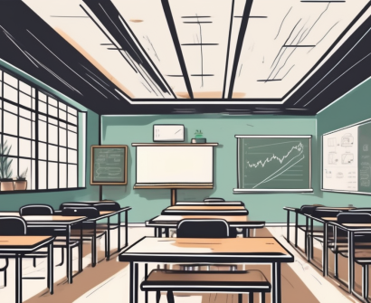A classroom setting with a chalkboard