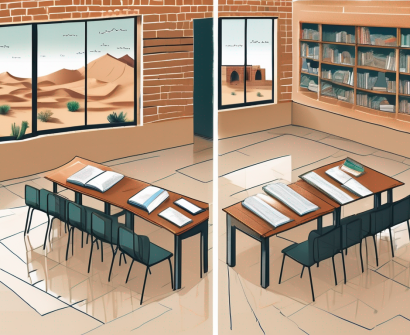 A classroom split in half