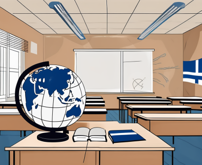 A classroom setting with a globe