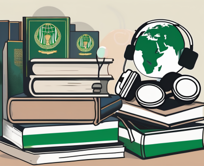 A stack of books with a saudi arabian flag bookmark
