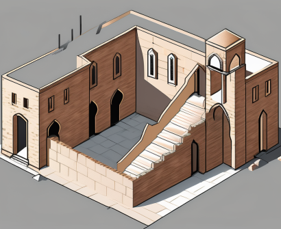 A traditional saudi arabian schoolhouse with four walls each representing a different barrier such as a high wall (symbolizing high costs)