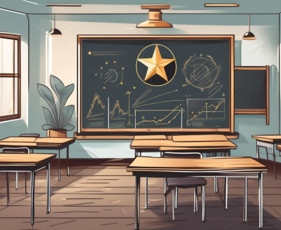 A classroom setting in thailand with a chalkboard