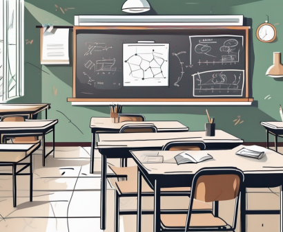 A classroom setting with various international flags