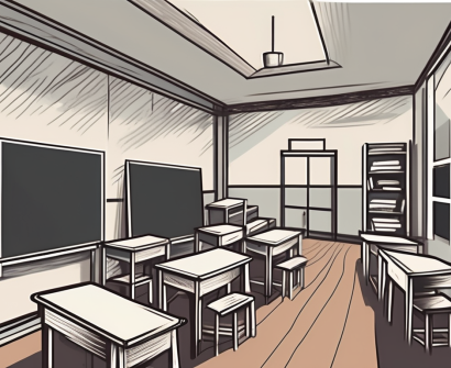 A classroom setting in thailand with a chalkboard