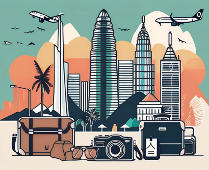 A variety of iconic malaysian landmarks including the petronas towers