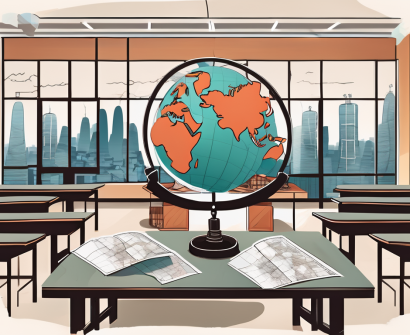 A classroom setting with teaching aids