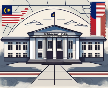 A school building with a malaysian flag