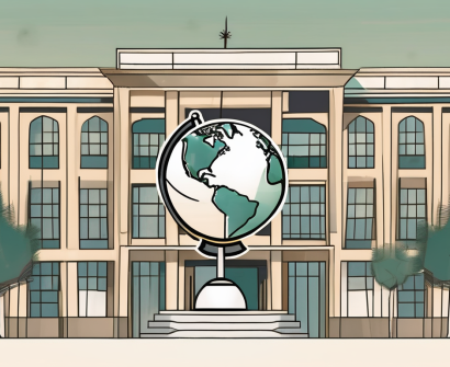 A traditional saudi arabian school building with five distinct elements that symbolize quality education