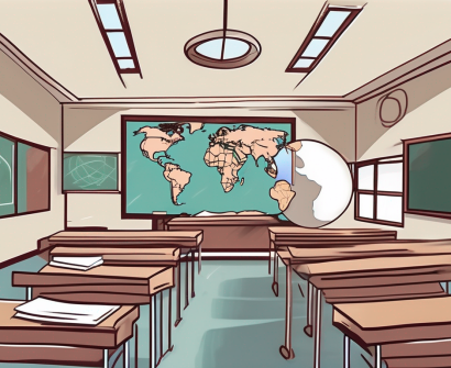 A classroom with a globe