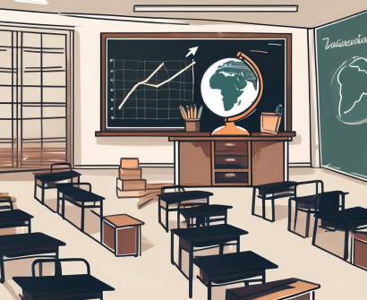 A classroom setting in thailand with a chalkboard