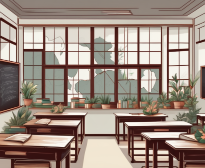 A traditional indonesian classroom setting with chalkboard