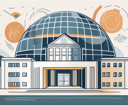 An international school building in luxembourg with diverse educational symbols like a globe