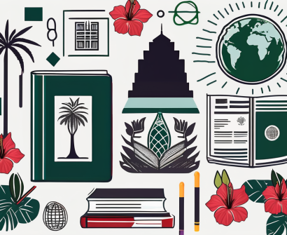 Various international school supplies like textbooks