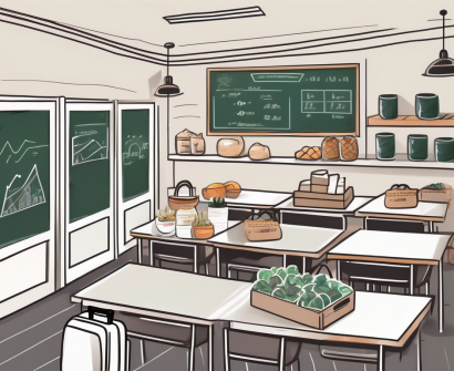 A classroom setting in thailand with a chalkboard