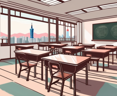 A traditional taiwanese classroom with desks and chairs
