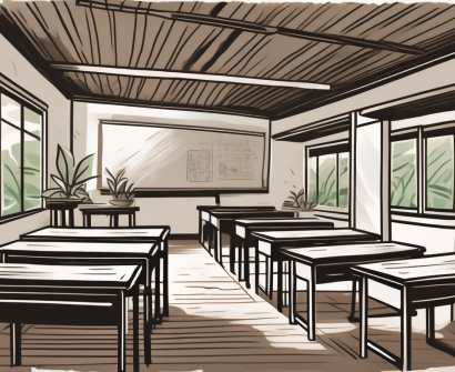 A traditional thai classroom with elements like a blackboard