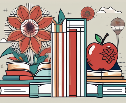 A diverse set of international school supplies like books