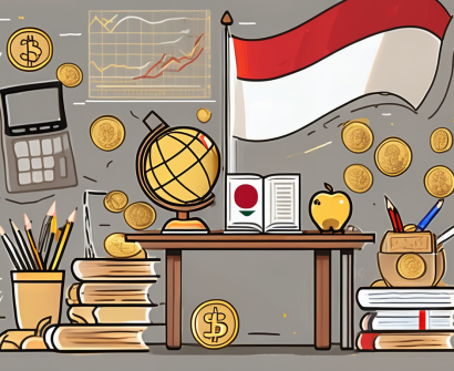 A classroom setting with an indonesian flag