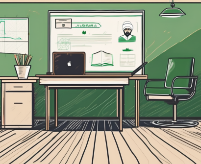 A classroom setting with a desk