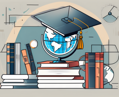 An international school building in shenzhen with various educational symbols like books