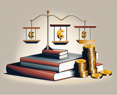 A belgian international school building with a symbolic scale balancing books and euro coins