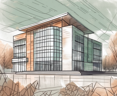 An international school building in bulgaria with a symbolic representation of currency