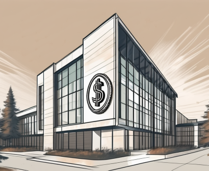 A typical canadian international school building with a symbolic dollar sign hovering above it