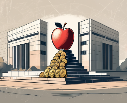 An international school building in egypt with a scale balancing a stack of coins and an apple
