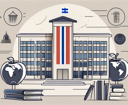 An international school building with a finnish flag flying on it